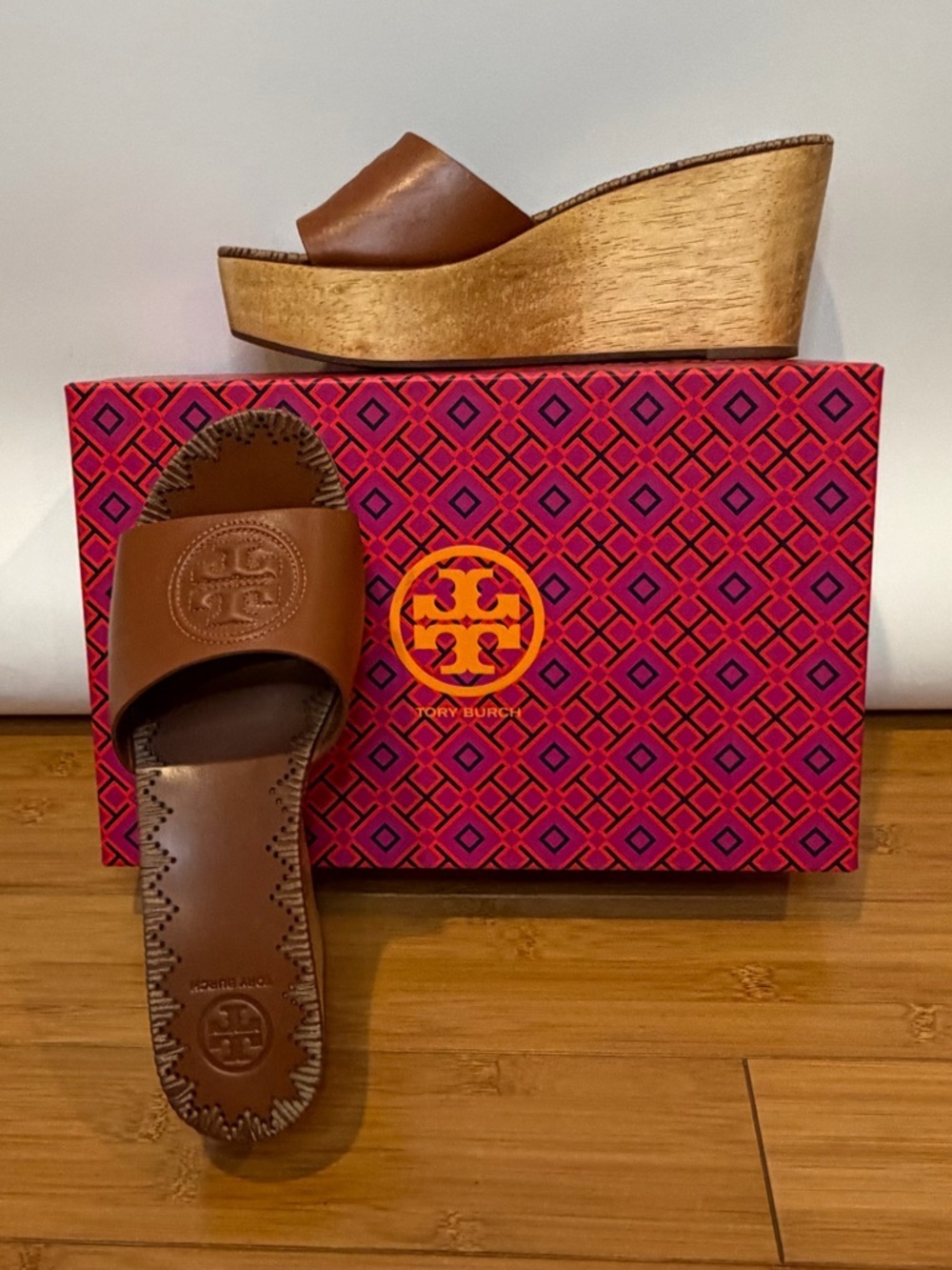 *Tory Burch* Patty Logo Platform Wedge Sandals Size 8 - Picture 2 of 7